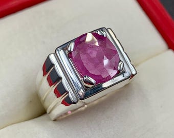 Handcrafted 5 Carats Natural Ruby Ring, July Birthstone Ring For Men, 925 Sterling Silver, Anniversary Gift, Yaqoot Ring