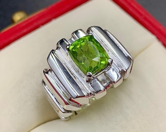 Handcrafted Peridot Ring, 925 Sterling Silver Men's Ring, Birthstone Ring, Natural Peridot, Birthstone For August
