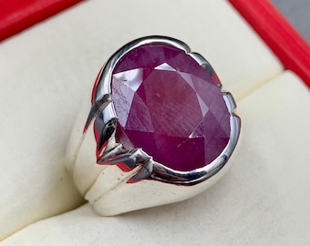 Handcrafted 15 Carat Natural Ruby Ring, July Birthstone Ring, 925 Sterling Silver, Anniversary Gift, Yaqoot Ring