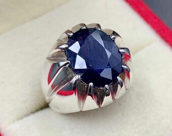 Handcrafted Blue Sapphire Ring, 925 Sterling Silver Ring, Neelam Ring, Blue Sapphire Ring, Gift For Him