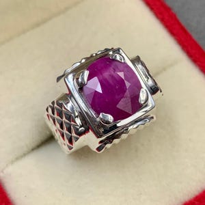Handmade 7 Carat Natural Ruby Ring,  Birthstone Ring For Men, 925 Sterling Silver, Anniversary Gift, Yaqoot Ring