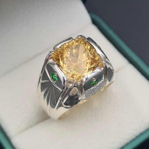 Natürlicher Citrin Herrenring, Statement Ring, Citrin Kissenschliff Ring, 925 Sterling Silber, Herren Siegelring, Jubiläumsring, Geschenk für Ihn
