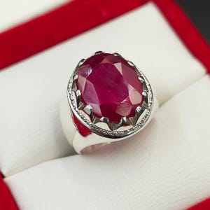 Handmade 10 Carat Natural Ruby Ring,  Birthstone Ring For Men, 925 Sterling Silver, Anniversary Gift, Yaqoot Ring