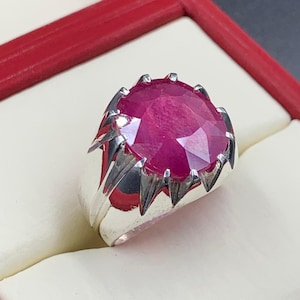 Handmade 10 Carat Natural Ruby Ring,  Birthstone Ring For Men, 925 Sterling Silver, Anniversary Gift, Yaqoot Ring