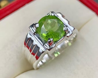 Handcrafted Peridot Ring, 925 Sterling Silver Men's Ring, Birthstone Ring, Natural Peridot, Birthstone For August