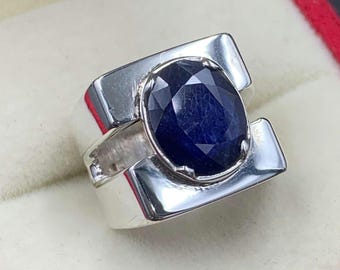 Handcrafted Blue Sapphire Ring, 925 Sterling Silver Ring, Neelam Ring, Blue Sapphire Ring, Gift For Him