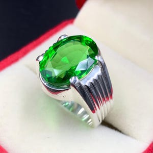12 Carats Peridot Ring, 925 Sterling Silver Handmade Men&#39;s Ring, Birthstone Ring, Birthstone For August, Unisex Ring, Stacking Ring