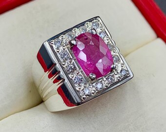 Handcrafted 5 Carats Natural Ruby Ring, July Birthstone Ring For Men, 925 Sterling Silver, Anniversary Gift, Yaqoot Ring