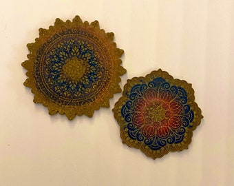 3 handmade mandala trays