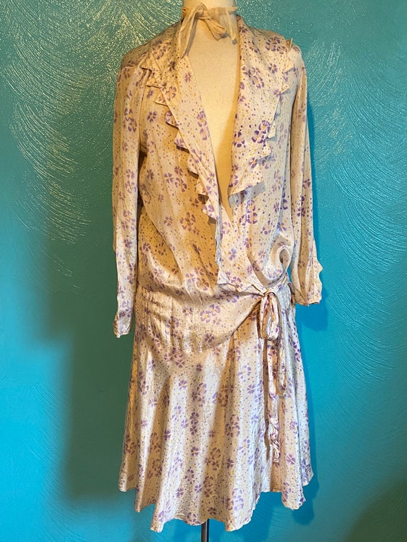 1920 peach floral silk dress
