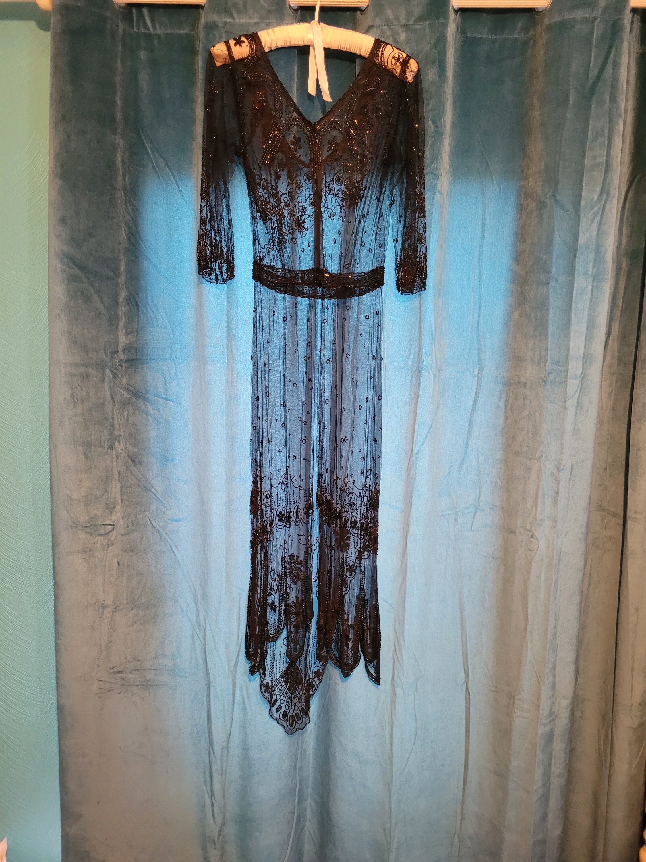 Xxs Antique beaded mesh dress overlay ( )