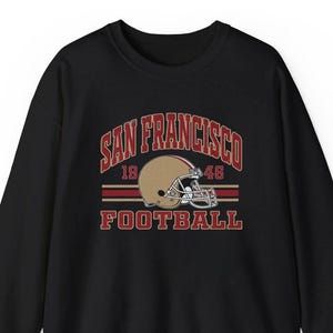Sudadera bordada del San Francisco Football 49: cuello redondo deportivo vintage, jersey retro para el día del partido, cuello redondo del San Francisco Football ESE205