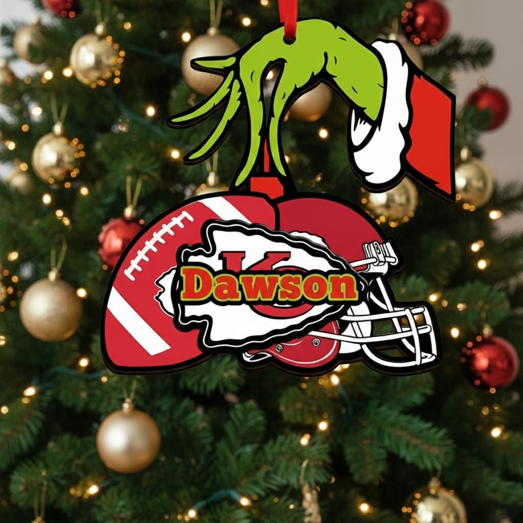 Discover Kansas City Chiefs Ornament, Christmas Football Ornament Custom with Name, Custom funny character Football Christmas 2D Acrylic Ornament