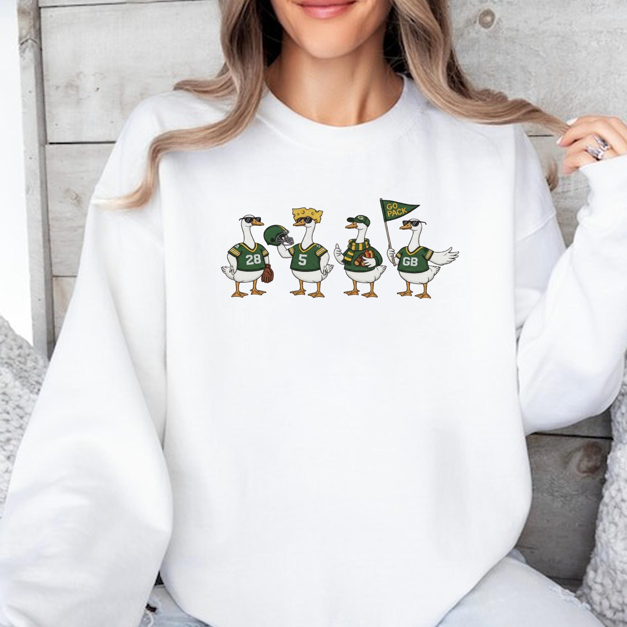 Discover Green Bay Packers Embroidered Sweatshirt, Funny Duck Team Go Pack Shirt, Just A Football Goose Shirt, Silly Goose Embroidered Sweatshirt