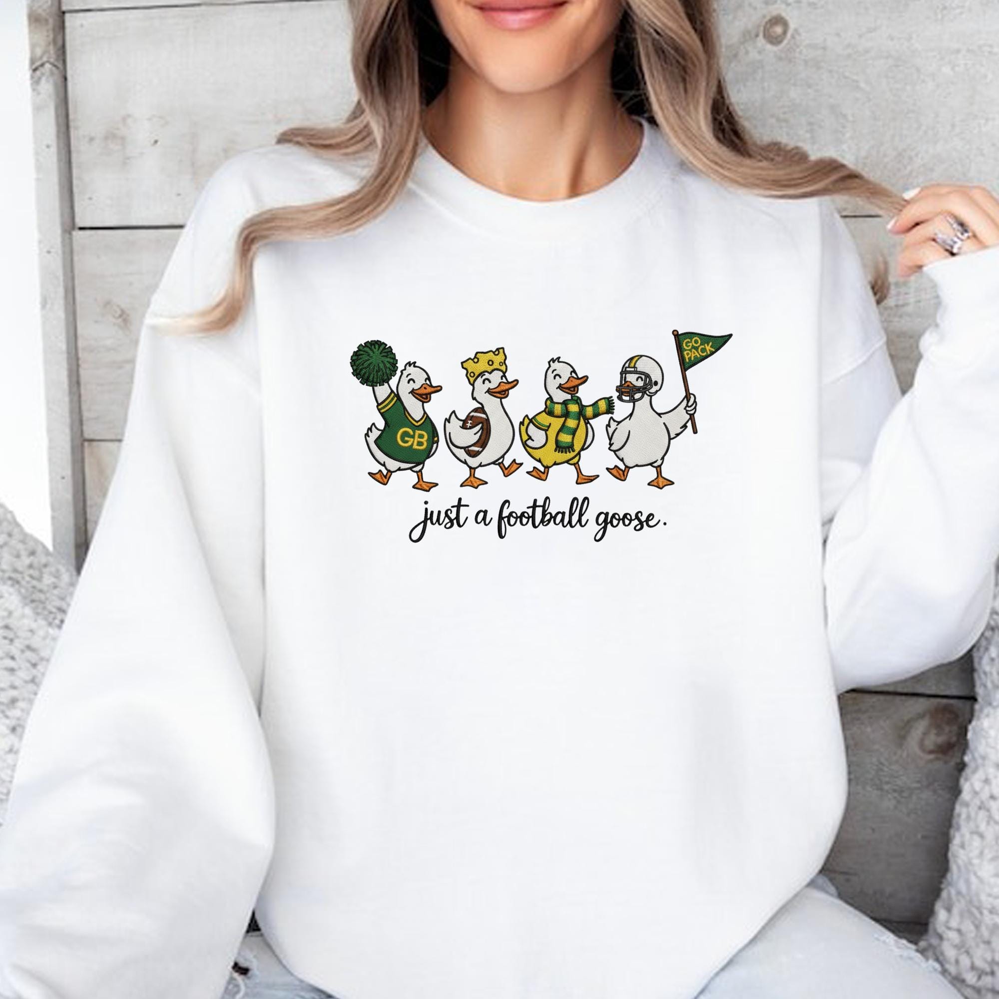 Discover Green Bay Packers Embroidered Sweatshirt, Funny Duck Team Go Pack Shirt, Just A Football Goose Shirt, Silly Goose Embroidered Sweatshirt