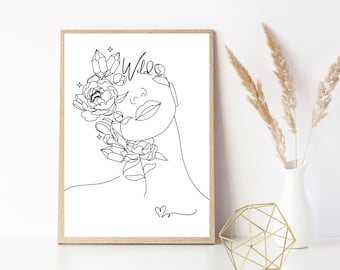 Boho Line Art Print | Wild Woman Floral Illustration | Feminist Wall Art | Self Love Reminder | Botanical Poster | Rustic Home Decor