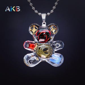 Cyberpunk Bear Pendant | Handcrafted Miniature Sculpture - Resin Necklace, Keychain, and Art Piece