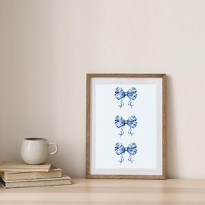 Blue Bow Vintage Chinoiserie Wall Art Printable, Digital Download, Blue and White Decor, Blue Chinoiserie Wall Art, Bow wall art, Home decor