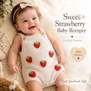 Strawberry Baby Romper Crochet Pattern PDF, Baby Girl Summer Outfit, 0–12 Months, Beginner Friendly, Instant Download