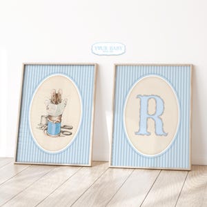 Letra "BABY Boy", Arte de pared para habitación infantil, Impresión de monograma para bebé, Decoración victoriana para habitación infantil, Juego de 2 impresiones, Regalo personalizado para bebé niño, Descarga digital, 031