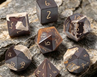 Natural Zebra Jasper| Polyhedral Gemstone Dice Set| RPG Gifts| Hand-carved Calligraphy Digits