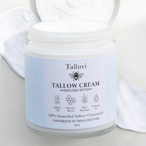 Grass-Fed Halal Tallow Cream | Manuka Honey Moisturizer | Organic Skincare | Handmade with Luxurious Natural Ingredients | Unscented | 4oz