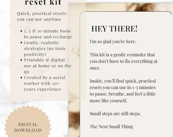 Mini Burnout Reset Kit Digital Stress Relief Guide Self Care Workbook Strategies for busy women