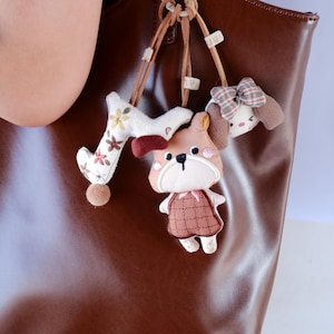 Handmade Pudel Mädchen Taschenanhänger Set | Niedliche Tier Schlüsselanhänger | Handtasche Schlüsselanhänger Accessoires | Nette Geschenkidee für Freund | Umweltfreundliche Geschenke