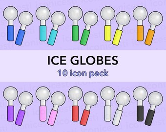 Ice Globe Icon Pack | 10 Colorful PNGs | Digital Illustration Download for Estheticians & Skincare Creators