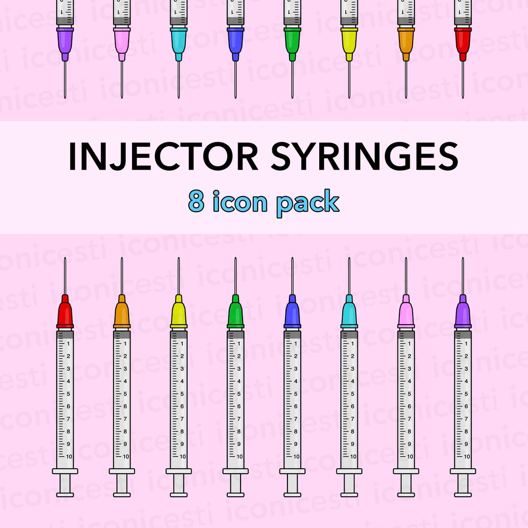 Cute Injector Icon Injector Syringe Icon Pack | 8 Colorful Syringe Pngs | Digital ...