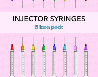 Injector Syringe Icon Pack | 8 Colorful Syringe PNGs | Digital Illustration Download for Estheticians & Injectors