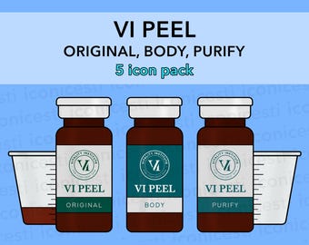 VI Peel Icon Pack | 5 PNGs of Chemical Peel Bottles | Digital Illustration Download for Estheticians