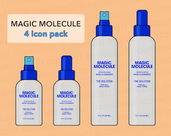 Magic Molecule Spray Icon Pack | 4 Spray Bottle PNGs | Digital Illustration Download for Estheticians