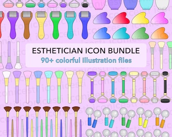 Esthetician Icon Bundle | Skincare Tools MEGA PACK | Colorful PNGs for Canva | Digital Skin Care Illustration Icons for Esthetician Branding