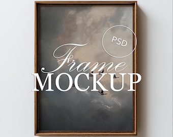 Wooden Canvas Frame Mockup, Minimal Vertical Frame Mockup, 3x4 Natural Wood Texture Frame, PSD JPG Smart Object for Photoshop Template
