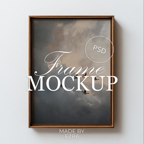 Wooden Canvas Frame Mockup, Minimal Vertical Frame Mockup, 3x4 Natural Wood Texture Frame, PSD JPG Smart Object for Photoshop Template