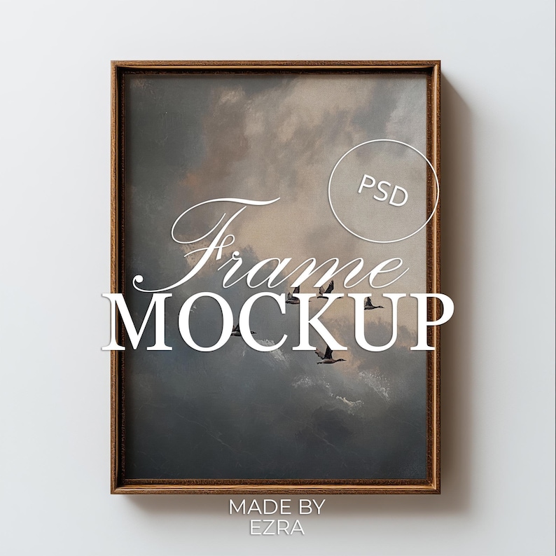 Wooden Canvas Frame Mockup, Minimal Vertical Frame Mockup, 3x4 Natural Wood Texture Frame, PSD JPG Smart Object for Photoshop Template image 1