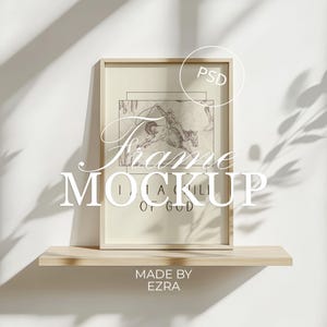 Minimalist Boho Frame Mockup, Shelf Poster Display, 2x3 Vertical Frame PSD for Photoshop, Smart Object JPG Art Display, Wall Mockup Template