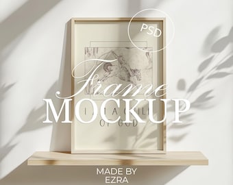 Minimalist Boho Frame Mockup, Shelf Poster Display, 2x3 Vertical Frame PSD for Photoshop, Smart Object JPG Art Display, Wall Mockup Template
