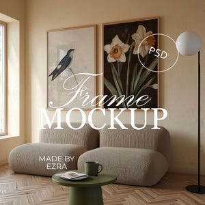 2x3フレームモックアップセット2個、反射付きモダンウォールアートポスターモックアップ、Photoshop用縦型フレームPSD、スマートオブジェクトJPGテンプレート | 11