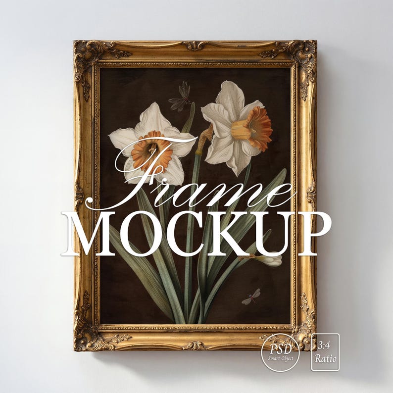 Ornate Gold Frame Mockup: Rococo Frame With Carved Scroll on Clean ...