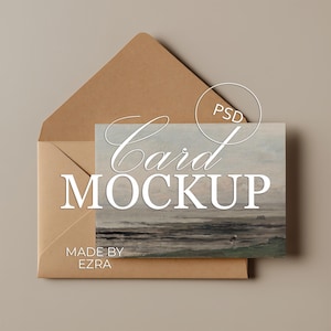 Einfache Karte und Umschlag Mockup, Minimale Schreibwaren Anzeige, 5x7 horizontale Karte Mockup für Hochzeitseinladungen, PSD JPG Smart Objekt Vorlage
