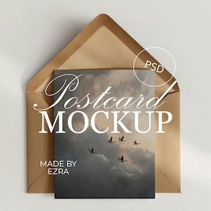Vertical Card Mockup PSD, Minimalist Envelope Stationery Mockup, Wedding Invite Display, Greeting Card Photoshop PSD JPG Smart Object