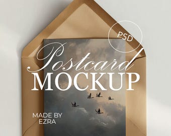 Vertical Card Mockup PSD, Minimalist Envelope Stationery Mockup, Wedding Invite Display, Greeting Card Photoshop PSD JPG Smart Object