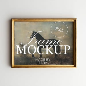 Gold Wandrahmen Mockup, Minimal 3x4 Poster Mockup, Horizontaler Rahmen PSD für Photoshop, Smart Objekt JPG Vorlage, Kunst Display Szene