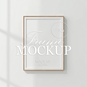 Dun houten lijstmodel, minimalistisch schoon wit modern displaymodel, natuurlijk licht verticaal postermodel, PSD JPG Photoshop Smart-object