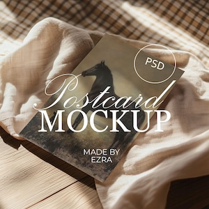 Minimalist Vertical Card Mockup PSD, Greeting Card Stationery Display Scene, Fabric Texture Natural Light, Photoshop PSD JPG Smart Object