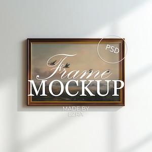 Maqueta de marco de madera minimalista, elegante póster de madera natural, maqueta de marco marrón dorado, objeto inteligente PSD horizontal de 2x3 para Photoshop