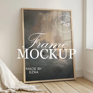 Frame on Floor Mockup, Frame Leaning on Bedroom Floor, Glossy Reflection Interior Mockup, 3x4 PSD JPG Photoshop Smart Object Mockup | 37