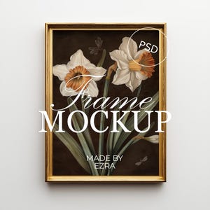 Gold Wall Frame Mockup, Minimal Vertical Poster Mockup, 3x4 Frame PSD for Photoshop, Smart Object JPG Art Display, Wall Mockup Template | 06